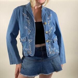 Vintage floral beaded denim jacket